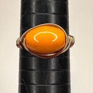 Orange bead ring copper wire wrap handmade
